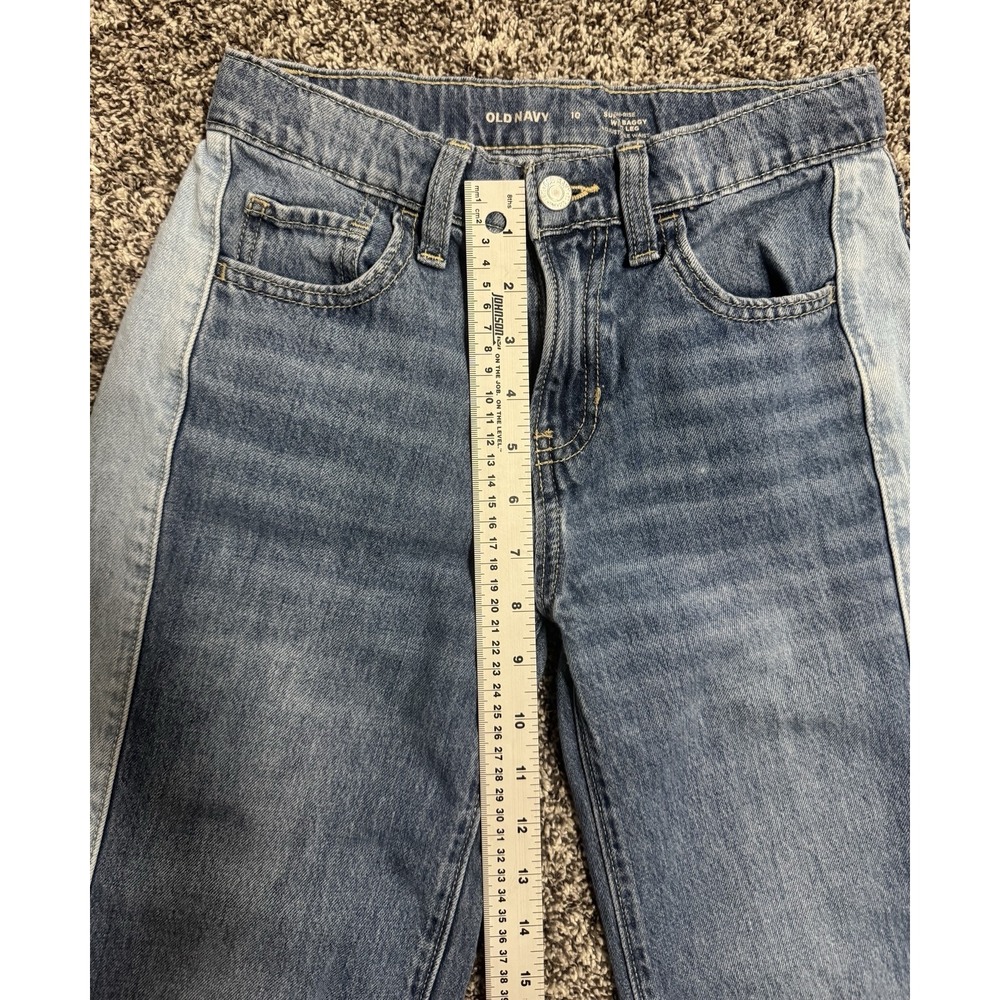 Old Navy High-Rise Super Baggy Wide Leg Jeans Girls 10 Two Tone Blue Raw Edge - Picture 6 of 7